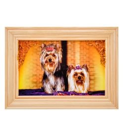 AMB-56/26 Картина «Йоркширские терьеры» (с янтарной крошкой) дер.рамка 8х12