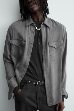 ZARА СВОБОДНАЯ РУБАШКА С КАРМАНАМИ, СЕРЫЙ