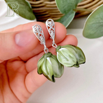 LEFIREL' Серьги серебряные женские "Эльфия" с цветами из муранского стекла / ювелирные украшения из родированного серебра 925