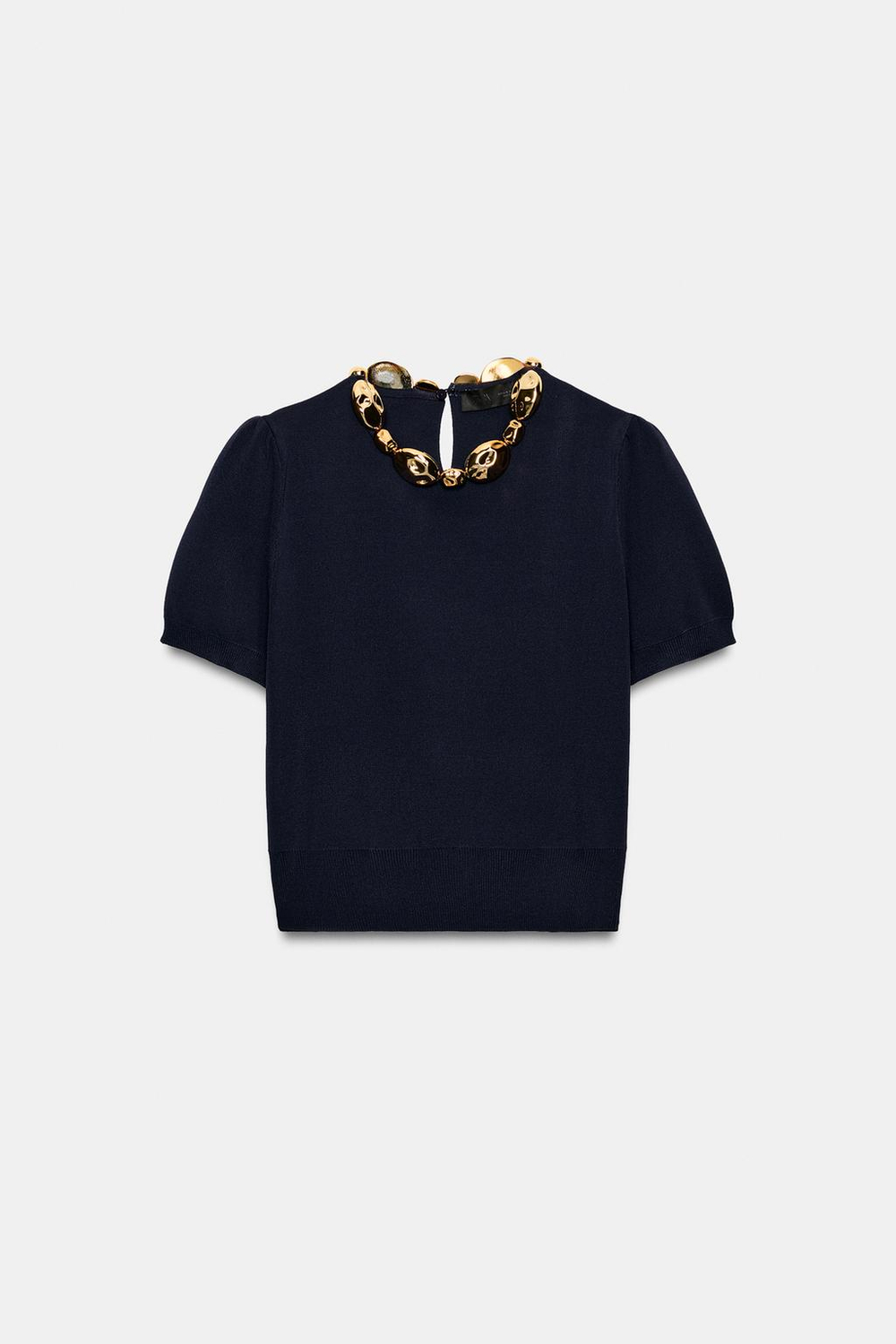 ZARA ТРИКОТАЖНЫЙ ТОП С БУСИНАМИ, СИНИЙ