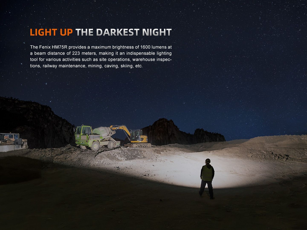 Налобный фонарь Fenix HM75R, 1600 люмен, до 500 часов света, белый и красный свет, профессиональный,