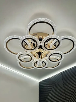 Люстра потолочная золотая с пультом для всех видов потолков, 180 Вт