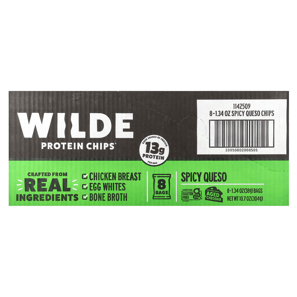 Wilde Brands, протеиновые чипсы, пряный сыр, 8 пакетиков по 38 г (1,34 унции)