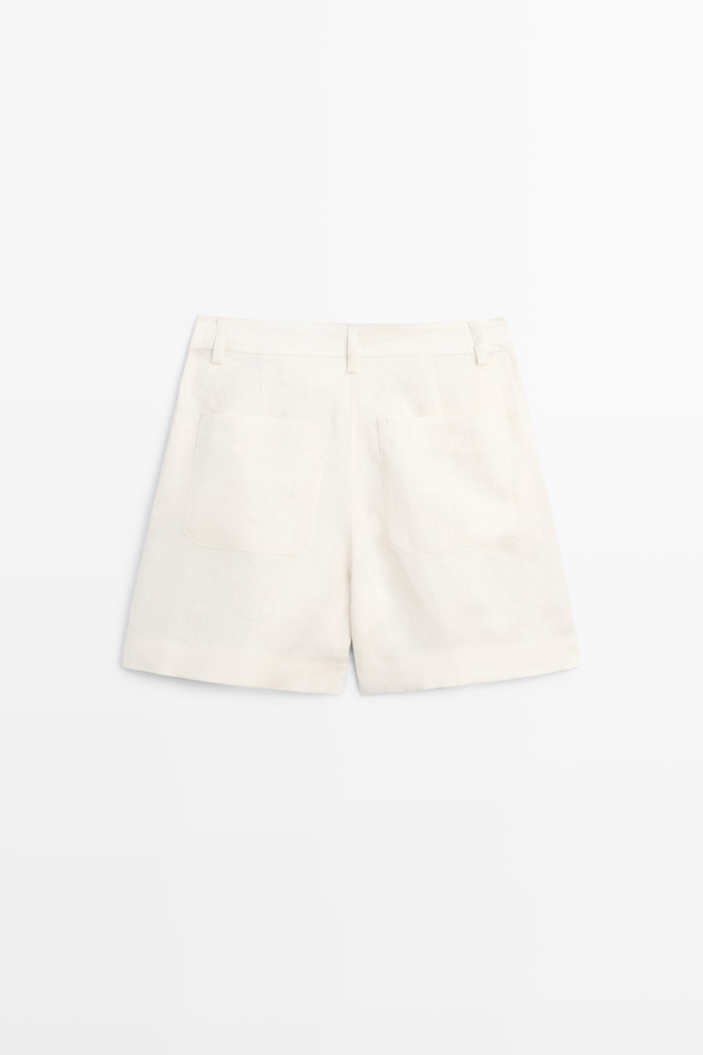 Massimo Dutti Шорты из 100% льна со складками, белый
