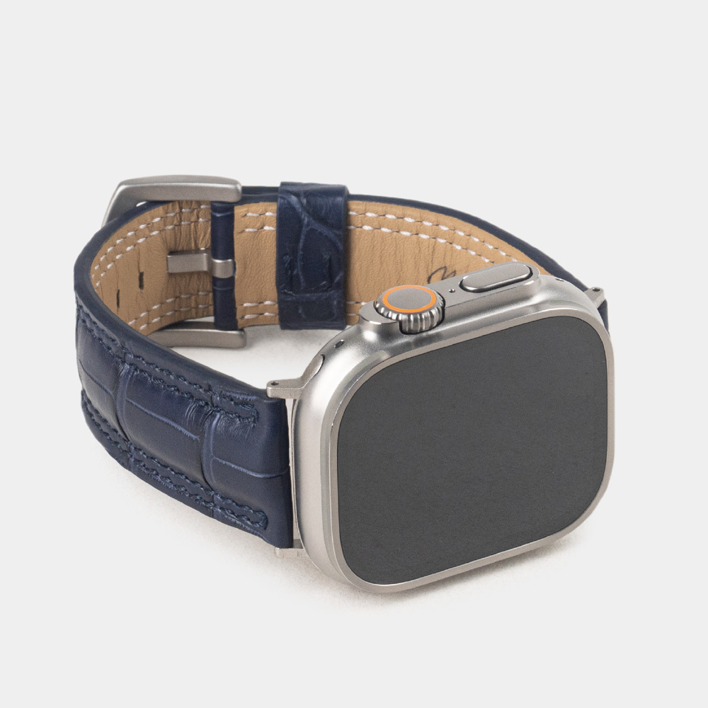 Ремешок для Apple Watch Ultra 49mm из кожи аллигатора, синего цвета