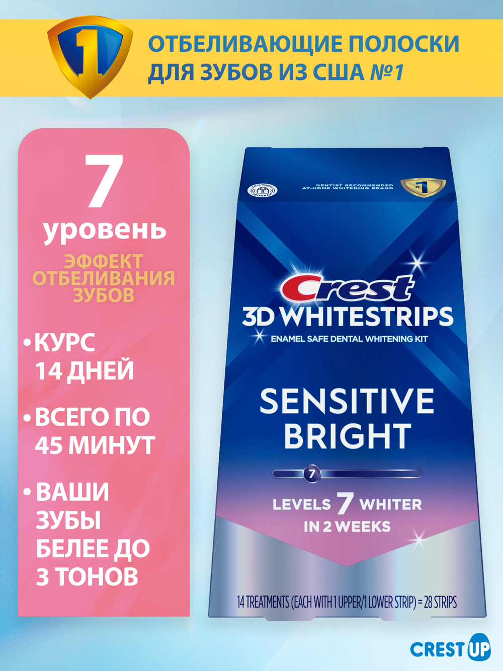 Отбеливающие полоски для зубов Crest 3D Whitestrips Sensitive Bright
