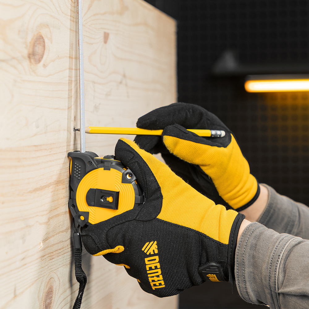 Рулетка 5м х 19мм, автоматич. фиксац., нейлон. покрытие, магнит. зацеп, двухстор. разметка Denzel