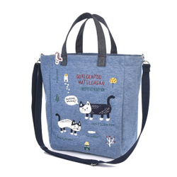 Тоут 2-в-1 с кошкой "MATILDAsan", c ремнем через плечо, на молнии, джинсовый синий, 23-6632-2, KUSUGURU