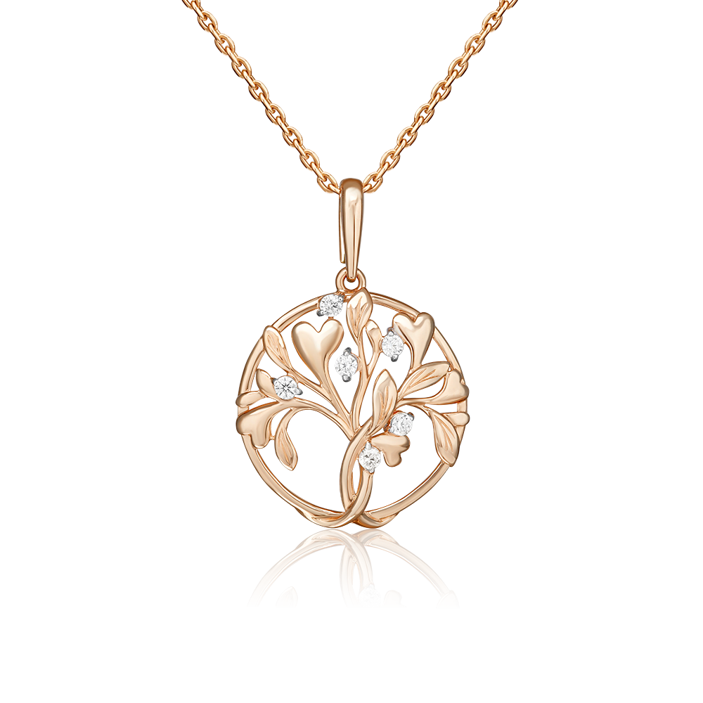 Подвеска «Цветущее дерево» из красного золота с фианитами