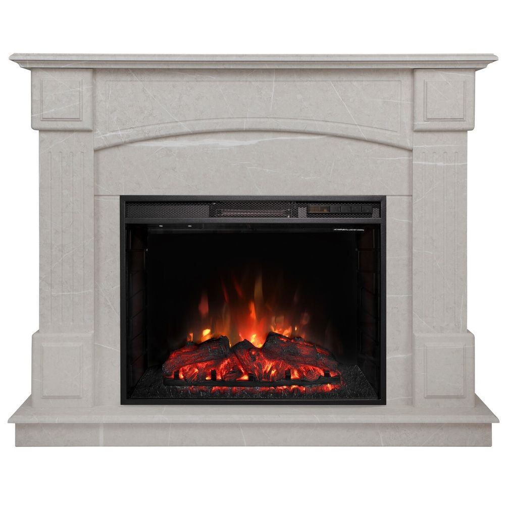 Электрокамин RealFlame Carolina 24/25,5 WT мрамор серый с очагом Sparta 25,5 LED