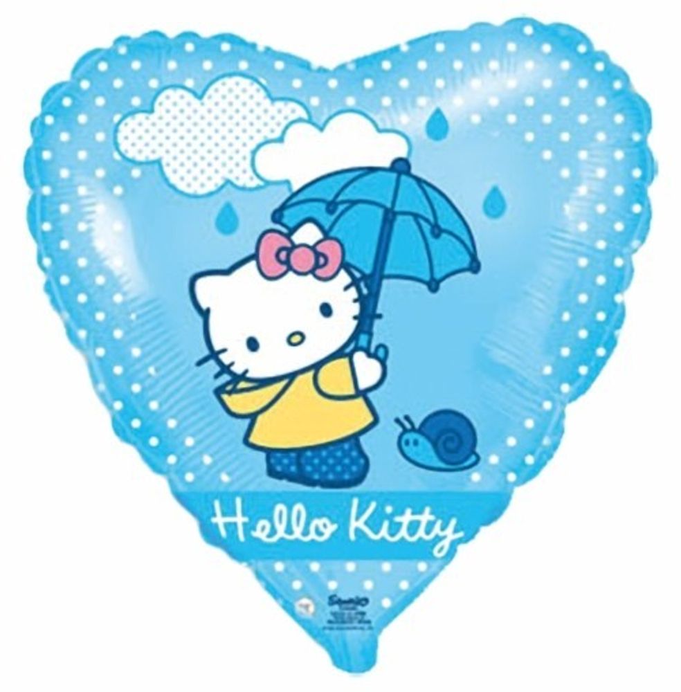 Сердце, HELLO KITTY с зонтиком, голубое