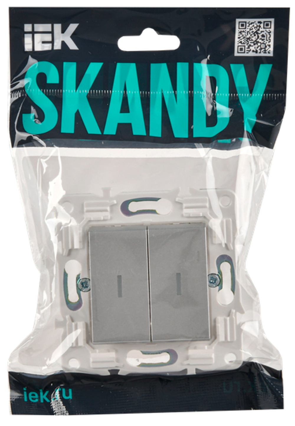 SKANDY Выключатель 2-клавишный проходной с индикацией 10А SK-V10S серебряный IEK