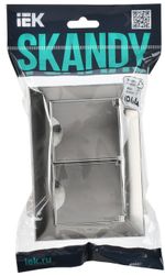 SKANDY Розетка 2-местная и крышкой 16А в сборе IP44 SK-R12N металл никель IEK