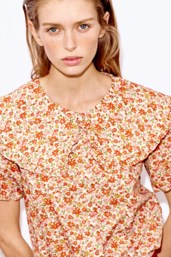 ZARA РУБАШКА С ЦВЕТОЧНЫМ ПРИНТОМ И КРУГЛЫМ ВОРОТНИКОМ, РАЗНОЦВЕТНЫЙ