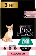 Сухой корм Pro Plan Mini Adult для взрослых собак мелких пород с чувствительной кожей, лосось, 3 кг