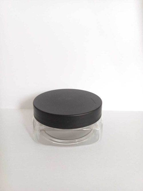 Банка 150 мл пластик прозрачная с черной крышкой (квадрат)