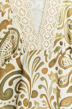 ZARA БЛУЗА ИЗ ТКАНИ С ПРИНТОМ С ДЕТАЛЯМИ ИЗ КРУЖЕВА КРОШЕ, РАЗНОЦВЕТНЫЙ