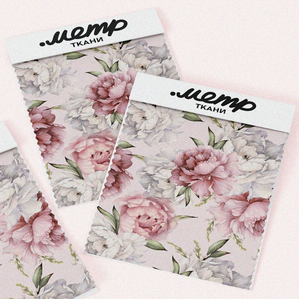 Ткань саржа пышные нежно-розовые пионы