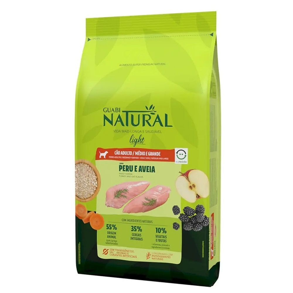 Сухой корм Guabi Natural Dog LIGHT для собак средних и крупных пород с индейкой и овсом, пакет 12 кг