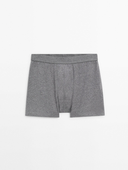 Massimo Dutti Однотонные трусы-боксеры из смесового хлопка, серый с меланжевым эффектом