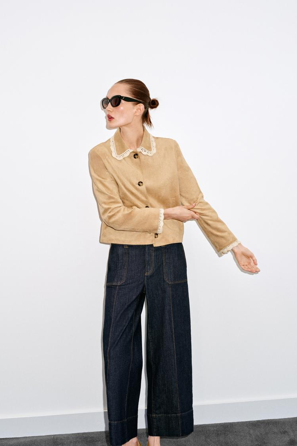 ZARA КУРТКА ИЗ ИСКУССТВЕННОЙ ЗАМШИ, БЕЖЕВЫЙ