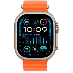 Часы Apple Watch Ultra 2, 2023, 49 мм, титан светлого цвета, ремешок Ocean оранжевого цвета