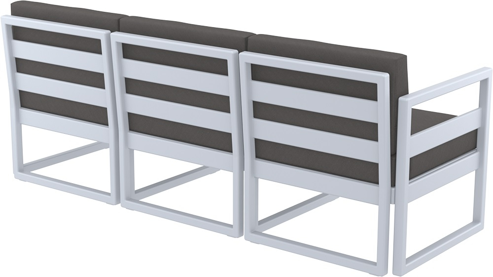 Диван пластиковый трехместный с подушками Siesta Contract Mykonos XL, серебристый, темно-серый