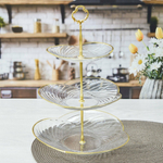 Фруктовница 3-х ярусная 35*24см прозрачная с золотой каймой, PP