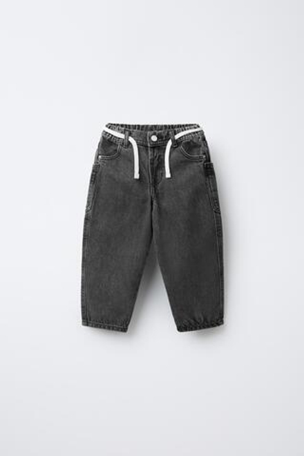 ZARA ДЖИНСЫ BAGGY С РЕМНЕМ, ЧЕРНЫЙ