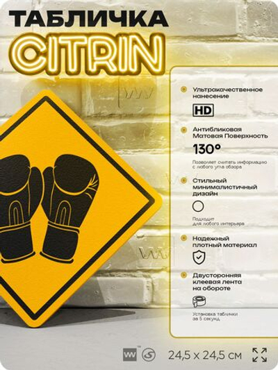 Табличка декоративная "Перчатки боксерские" на дверь и стену, спортивная, информационная, декоративный знак, 24,5х24,5 см, пластиковая, Айдентика Технолоджи