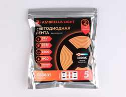Ambrella Светодиодная лента двухрядная Ambrella Light GS3601 2835 204Led /20W m/ 24V IP20 3000K 5m LED Strip 24V GS3601