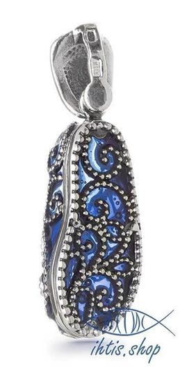 Тапочек Спиридона. Синяя витражная эмаль. Имитация Филиграни. Фотография оборотной стороны._2