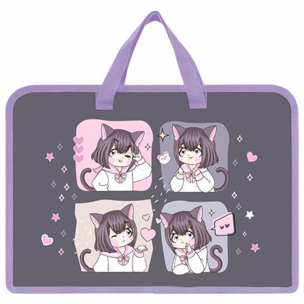 Папка на молнии с ручками ЮНЛАНДИЯ А4, 1 отделение, пластик, ширина 45 мм, "Anime dreamer", 273357