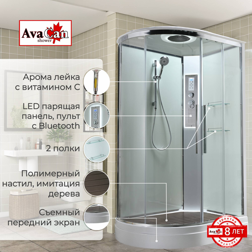 Душевая кабина EM2812RLEDT прозрачная