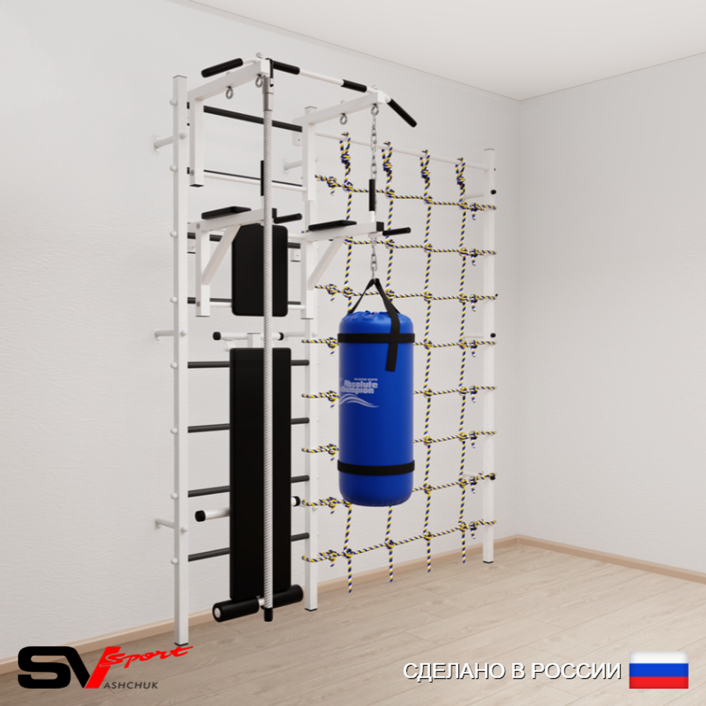 Шведская стенка Sv Sport 58030 (Турник стандарт/Брусья/Скамья/Канат/Цепь/Мешок 30кг/Канатный лаз)