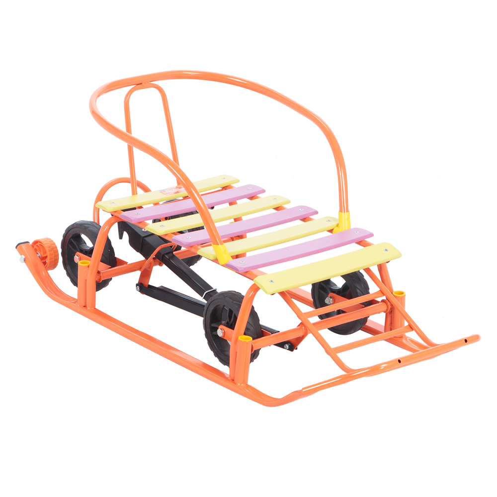 Санки "Мишутка 1 универсал" с механизмом выдвижных колесных шасси оранжев рама, разноцв МУС-1 Galaxy