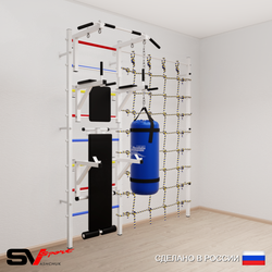 Шведская стенка Sv Sport усиленная 60710 (Турник стандарт/Брусья/Стойка/Скамья/Цепь/Мешок 15кг/Канатный лаз)