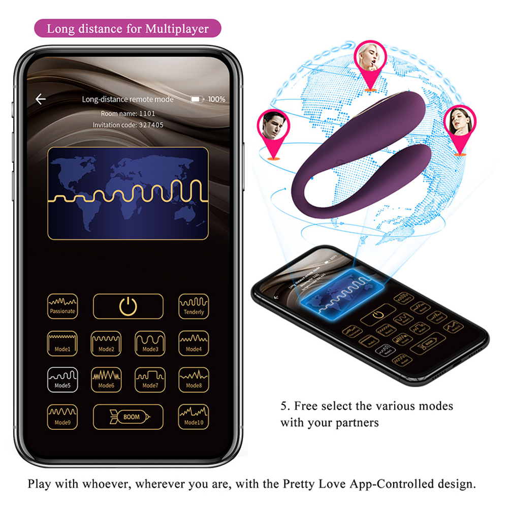 Лиловый вибратор для двоих с управлением через приложение Pretty Love Vibrator August Purple BI-014582HP-1