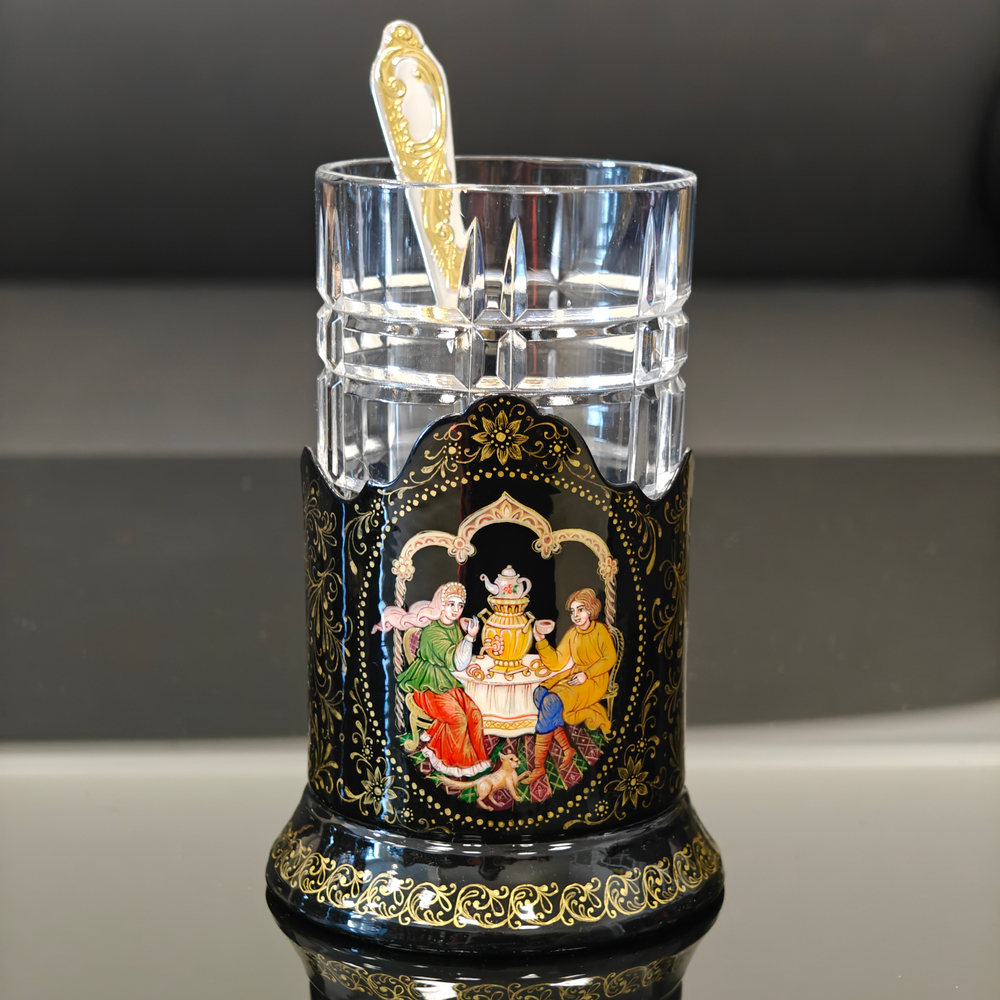 Коллекционный чайный набор "Чаепитие" (Ручная роспись Палех) в футляре