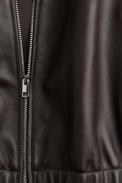 H&M Кожаная куртка оверсайз, темно-коричневый