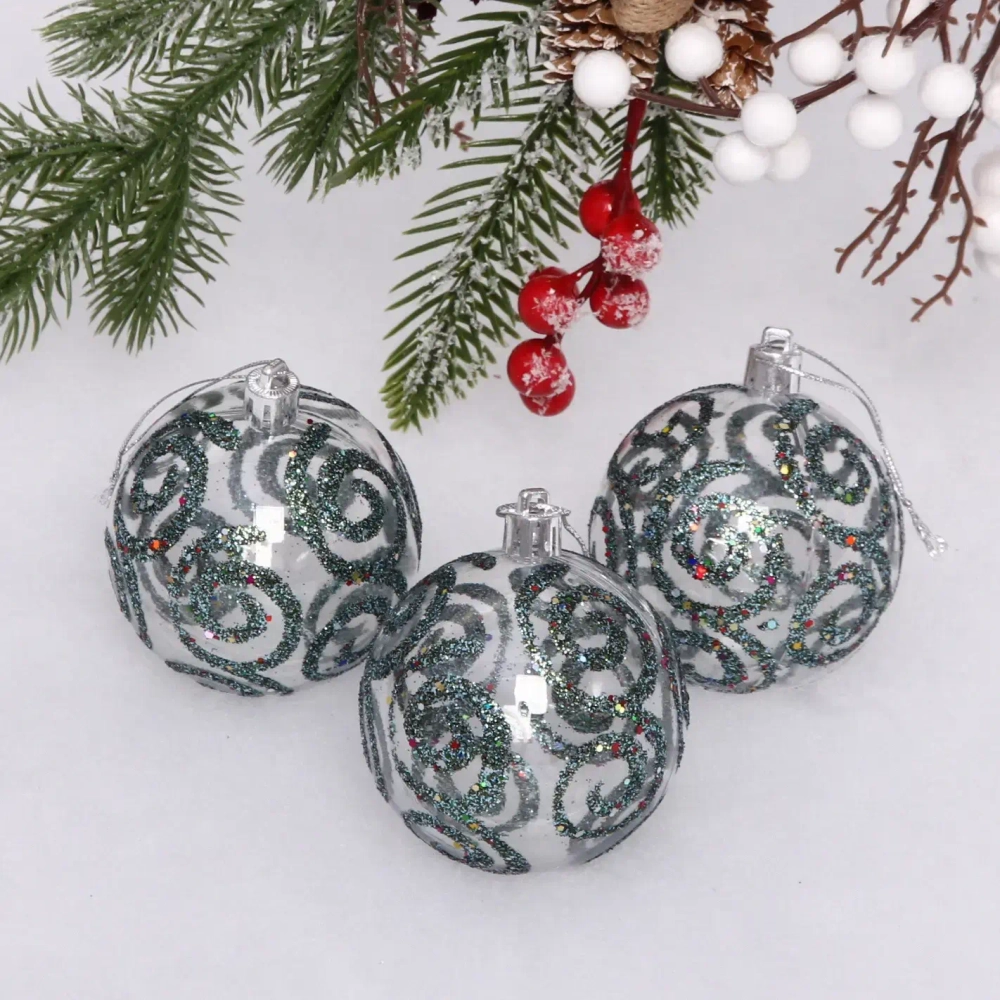 Новогодние шары 7см (набор 3шт) «Зимние узоры», бирюза
