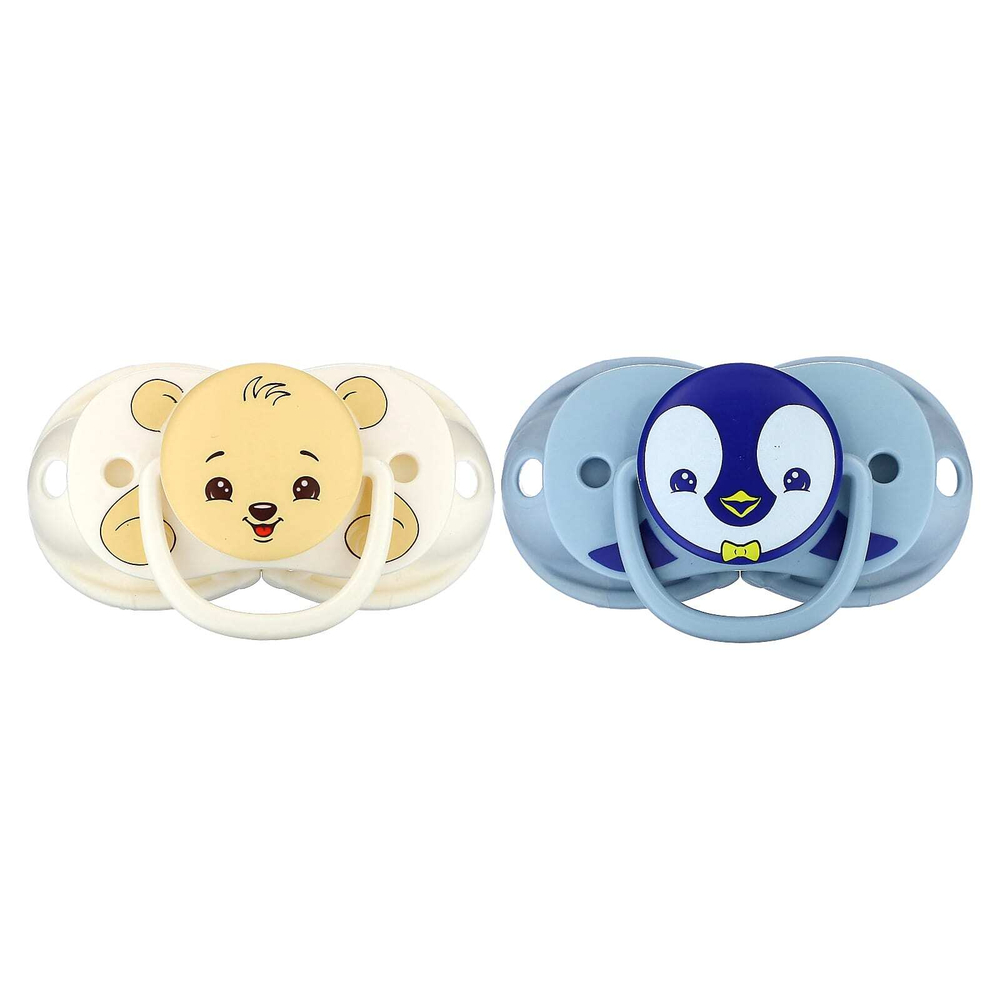 RaZbaby, Keep-It-Kleen, пустышка, для детей 0–36 месяцев, пингвин и медведь, 2 шт.