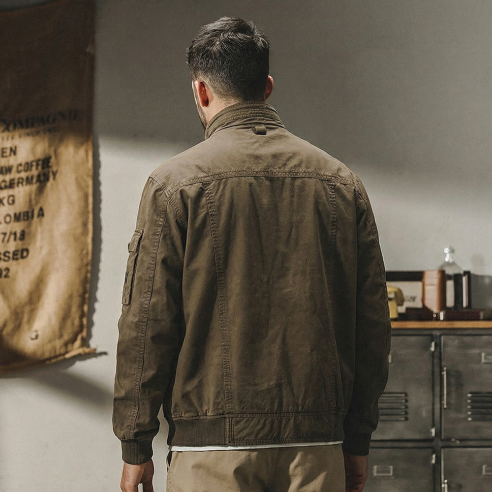 Мужская ветровка на резинке в Американском ретро-стиле из натурального хлопка без капюшона.