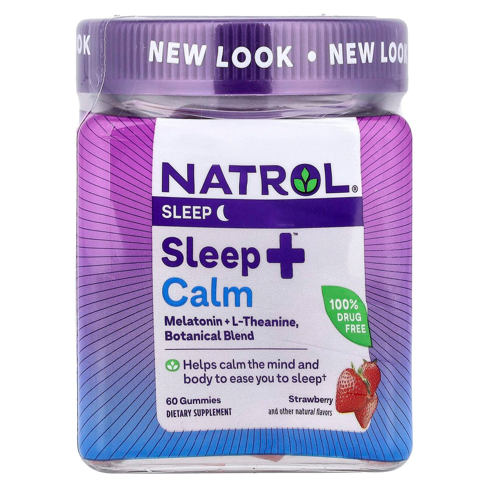 Natrol, Sleep+™, успокаивающие жевательные таблетки, со вкусом клубники, 60 жевательных таблеток