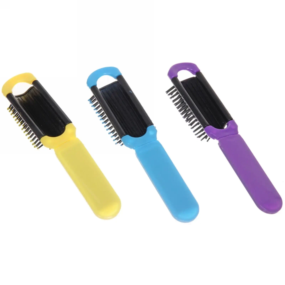 Расческа массажная складная с зеркалом, прямоугольная, цвет микс