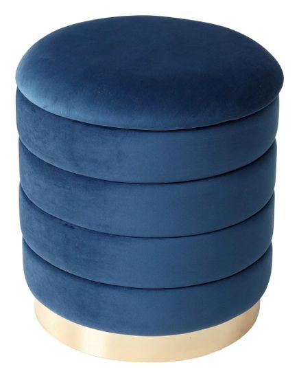 Пуф для гостиной ФРЕД синий #29, велюр / золотой каркас