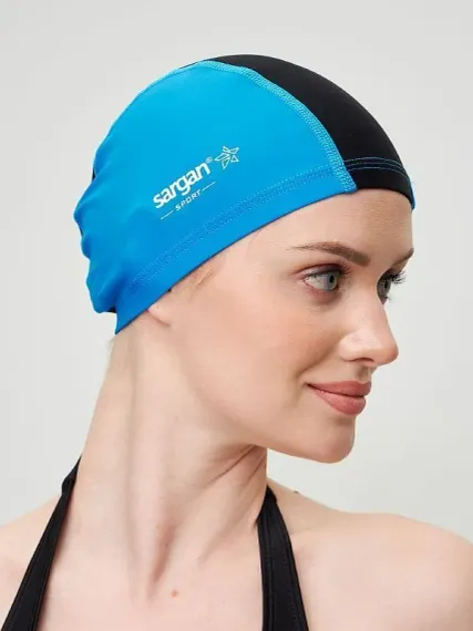 Шапочка для плавания лайкровая Sargan Классика унисекс голубой/черный