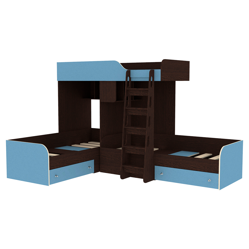 Кровать-чердак КарИВи Трио Венге Светло-синий, голубой