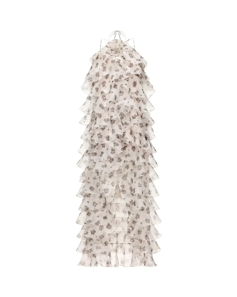 Dakota maxi, платье макси из молочной органзы со средним цветочным принтом