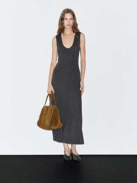 Massimo Dutti Длинное трикотажное платье А-силуэта, антрацитово-серый